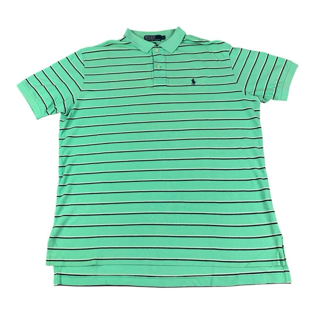 Polo Ralph Lauren Polo Shirt, Short Sleeves, Green Stripes, Cotton, Men's Size L
